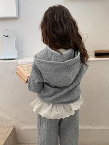 DAZY Baby Girls Hooded Long Sleeve Sweatshirt Set, Autumn/Winter - Grey - View 2