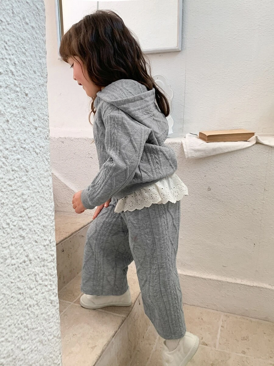 DAZY Baby Girls Hooded Long Sleeve Sweatshirt Set, Autumn/Winter - Grey - View 1