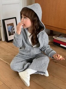 DAZY Baby Girls Hooded Long Sleeve Sweatshirt Set, Autumn/Winter - Grey - View 6