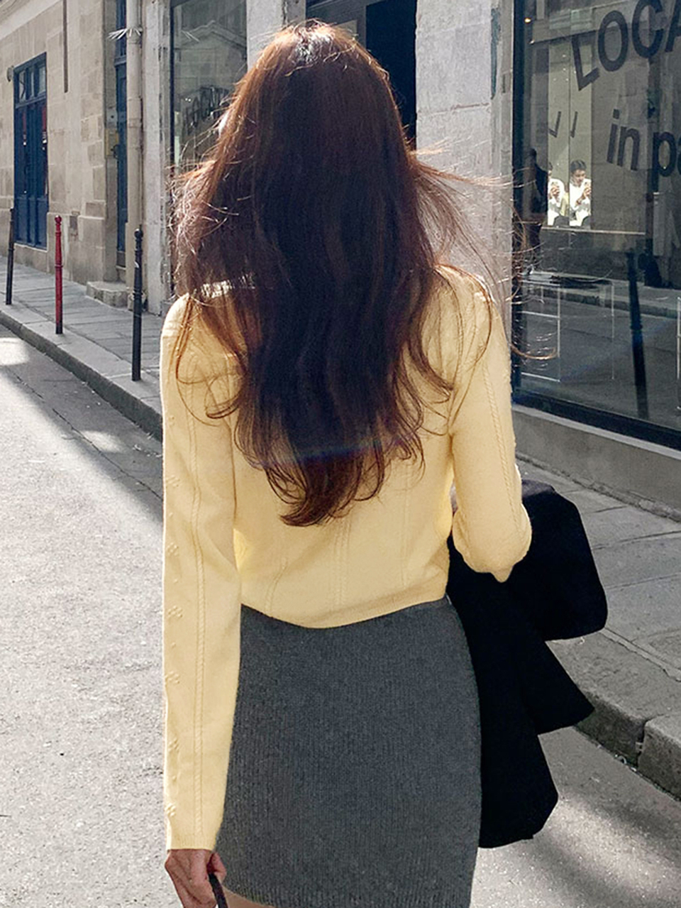 Women's Solid Color Short Loose Long Sleeve Jacquard Knit Cardigan, Casual Vacation Spring/Autumn