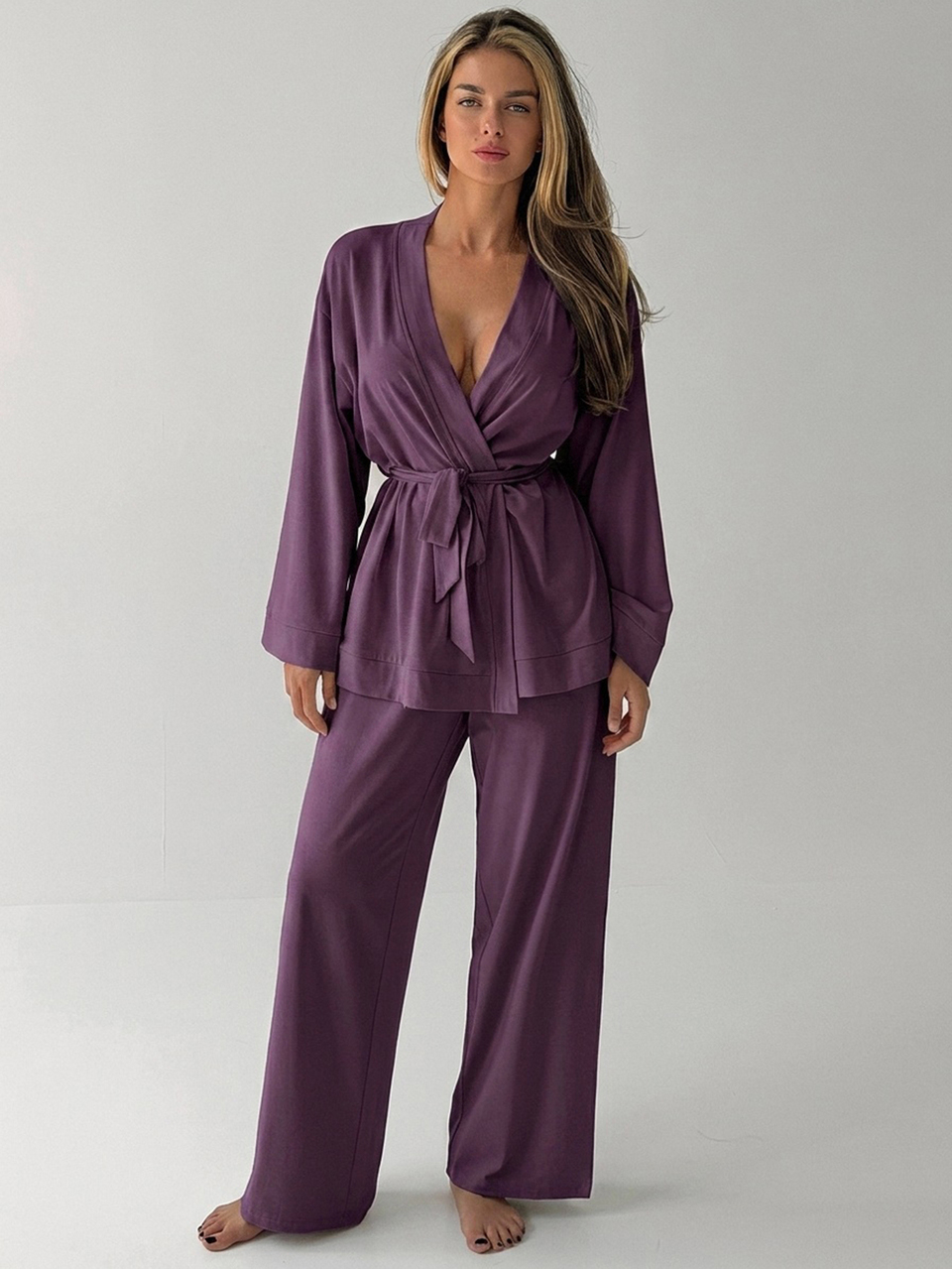 Women's Solid Color Long Sleeve Top And Pants Loungewear Set Fall