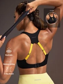 Powerista حمالة صدر رياضية نسائية بتصميم ألوان متباينة وفتحة خلفية للاستخدام اليومي واللياقة البدنية - الأسود - مشاهدة 10