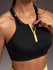 Powerista حمالة صدر رياضية نسائية بتصميم ألوان متباينة وفتحة خلفية للاستخدام اليومي واللياقة البدنية - الأسود - مشاهدة 5