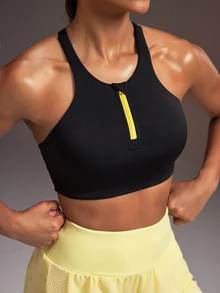 Powerista حمالة صدر رياضية نسائية بتصميم ألوان متباينة وفتحة خلفية للاستخدام اليومي واللياقة البدنية - الأسود - مشاهدة 6