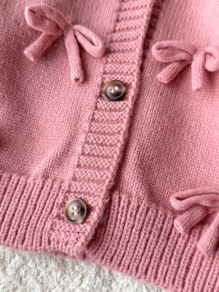 Baby Girl Baby Girl Cute Sweet 3D Bow Pink Cardigan Autumn Winter Sweater - Pink - View 8
