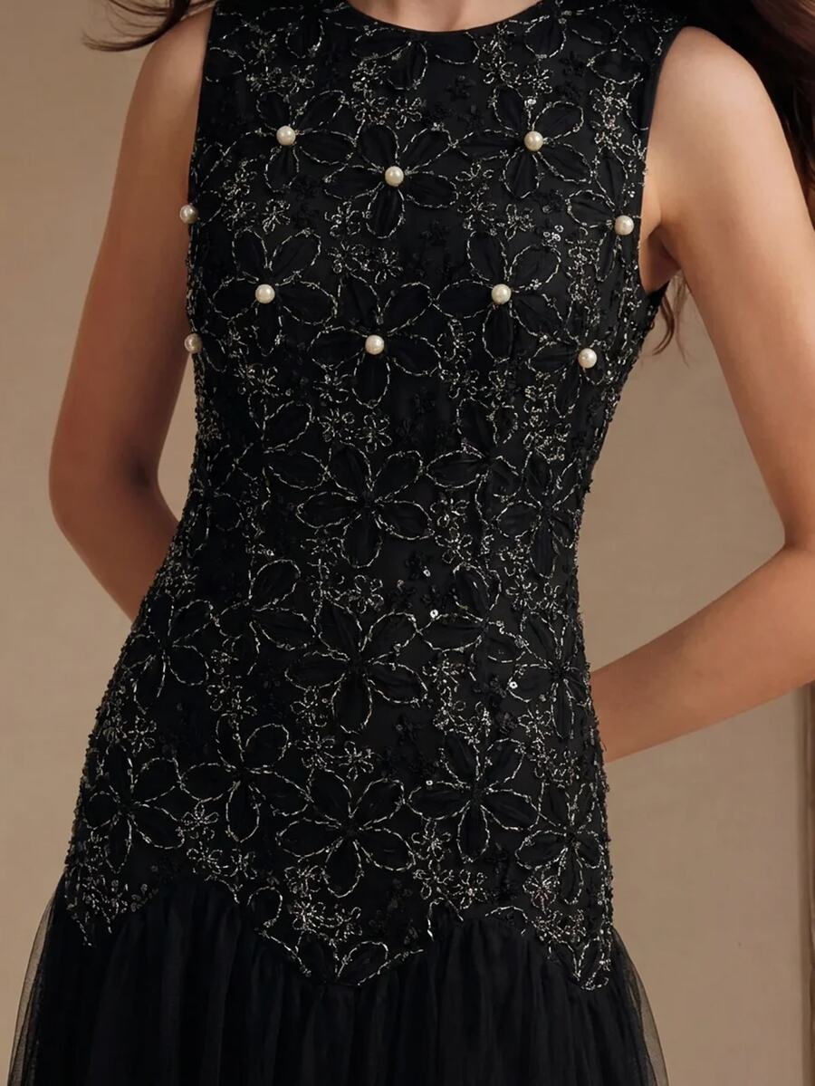 Anewsta Elegant Round Neck Sleeveless Summer New Long Dress For Women - Black - View 1