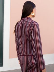 Nöista Chinese-Style Striped Burgundy Two-Piece Suit,Elegant, Suitable For Fall Winter, Casual,Chic,Going Out.. - Burgundy - View 7