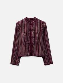 Nöista Chinese-Style Striped Burgundy Two-Piece Suit,Elegant, Suitable For Fall Winter, Casual,Chic,Going Out.. - Burgundy - View 8