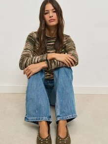Nöista Multi-Colored Striped Knit Sweater,Slim-Fitting, Cropped,Warm,Simple, Soft,Fall Winter,Casual, Comfortable Versatile Knitwear Piece For Wardrobe - Green - View 5