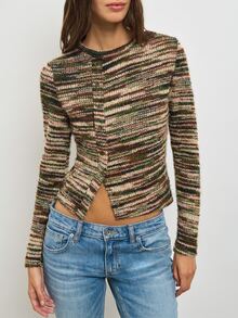 Nöista Multi-Colored Striped Knit Sweater,Slim-Fitting, Cropped,Warm,Simple, Soft,Fall Winter,Casual, Comfortable Versatile Knitwear Piece For Wardrobe - Green - View 4