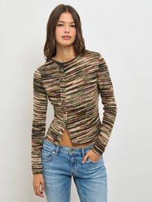 Nöista Multi-Colored Striped Knit Sweater,Slim-Fitting, Cropped,Warm,Simple, Soft,Fall Winter,Casual, Comfortable Versatile Knitwear Piece For Wardrobe - Green - View 2