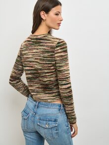 Nöista Multi-Colored Striped Knit Sweater,Slim-Fitting, Cropped,Warm,Simple, Soft,Fall Winter,Casual, Comfortable Versatile Knitwear Piece For Wardrobe - Green - View 3
