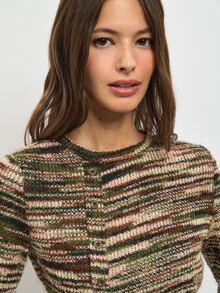 Nöista Multi-Colored Striped Knit Sweater,Slim-Fitting, Cropped,Warm,Simple, Soft,Fall Winter,Casual, Comfortable Versatile Knitwear Piece For Wardrobe - Green - View 6