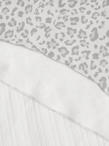 SHEIN Sparklyn Teenage Girls Grey Leopard Print Cold Shoulder Camisole Sweatshirt + Wide Leg Pants Set, Spring/Autumn Daily Wear - White - View 8
