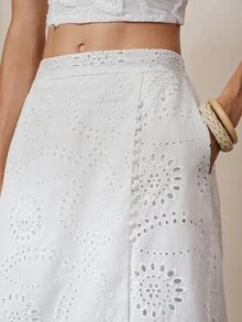 BELROSIE Skirt A-Line Midi Hollow Out Embroidered Lace Side Buttons Wrap Irregular Hem Elegant Vacation White Floral Vacation Outfits Women Holiday - White - View 1