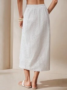 BELROSIE Skirt A-Line Midi Hollow Out Embroidered Lace Side Buttons Wrap Irregular Hem Elegant Vacation White Floral Vacation Outfits Women Holiday - White - View 3