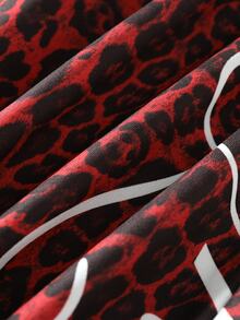 ROMWE MEN Men's Double Waistband Floral Letter Print Leopard Pattern Streetwear Loose Drawstring Sweatpants - Red - View 6