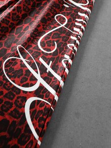 ROMWE MEN Men's Double Waistband Floral Letter Print Leopard Pattern Streetwear Loose Drawstring Sweatpants - Red - View 5