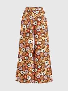 Goldendazeillustration Hippie Women's Full Printed Flower Pattern Wide Leg Pants - Multicolor - View 1