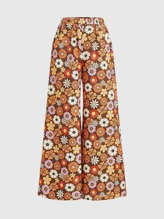 Goldendazeillustration Hippie Pantalones Anchos De Patrón Floral Completo Para Mujer
