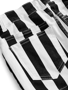 ROMWE Grunge Punk Casual Gothic Striped Low Waist Stretch Denim Skirt For Women - Black and White - View 9