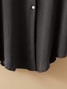 EMERY ROSE Camisa larga con botones y pliegues oversize para mujer - Gris Oscuro - Ver 8