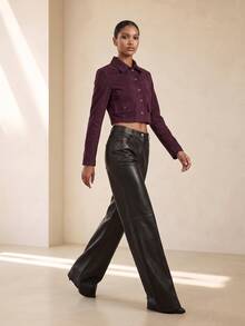 SHEIN Veneréa Vintage Lapel Suede Short Jacket Slim Fit Workwear Jacket - Burgundy - View 6
