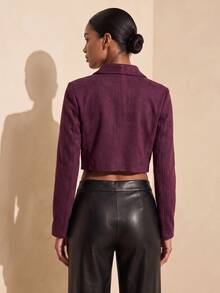 SHEIN Veneréa Vintage Lapel Suede Short Jacket Slim Fit Workwear Jacket - Burgundy - View 2