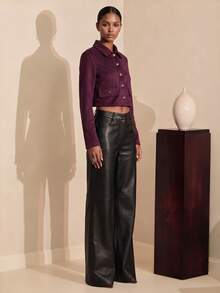 SHEIN Veneréa Vintage Lapel Suede Short Jacket Slim Fit Workwear Jacket - Burgundy - View 5