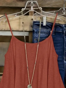 EMERY ROSE Women's Rust Brown Boho Camisole Summer Tank Top,Loose Layered Silhouette,Breathable Casual Vacation Style,Thin Shoulder Strap Minimalist Solid Color - Coral Orange - View 6