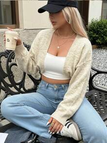 Cévolie Plus Size Casual Knit Shawl Cardigan, Autumn/Winter - Apricot - View 6