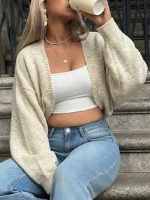 Cévolie Plus Size Casual Knit Shawl Cardigan, Autumn/Winter - Apricot - View 2