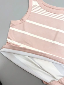 Franclia Women's Round Neck Striped Patchwork Casual Versatile Daily Wear Top - Pink - View 4