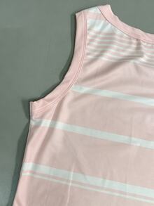 Franclia Women's Round Neck Striped Patchwork Casual Versatile Daily Wear Top - Pink - View 5