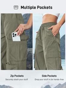 Exploreva Exploreva Women's Outdoor Casual Drawstring Cargo Pants - Green - View 8