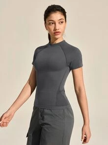 Exploreva Exploreva Summer Casual Outdoor Solid Color Short Sleeve T-Shirt - Dark Grey - View 10