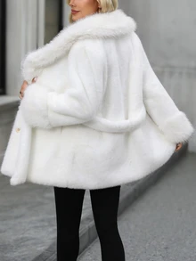 EMERY ROSE Women's Solid Color Fashion Versatile Winter Travel Faux Fur Coat - White - View 2
