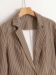 Rusticease Women's Fashion Elegant Casual Brown Stripe Button Blazer Jacket For Office Business Work And Commute Teachers' Day Summer - Khaki - View 6