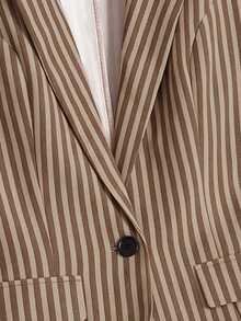 Rusticease Women's Fashion Elegant Casual Brown Stripe Button Blazer Jacket For Office Business Work And Commute Teachers' Day Summer - Khaki - View 7
