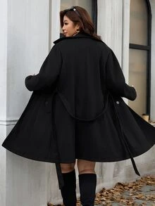 Reflora Plus Size Fashion Versatile Button Pocket Long Sleeve Overcoat - Black - View 2