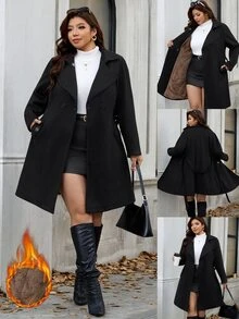 Reflora Plus Size Fashion Versatile Button Pocket Long Sleeve Overcoat - Black - View 9