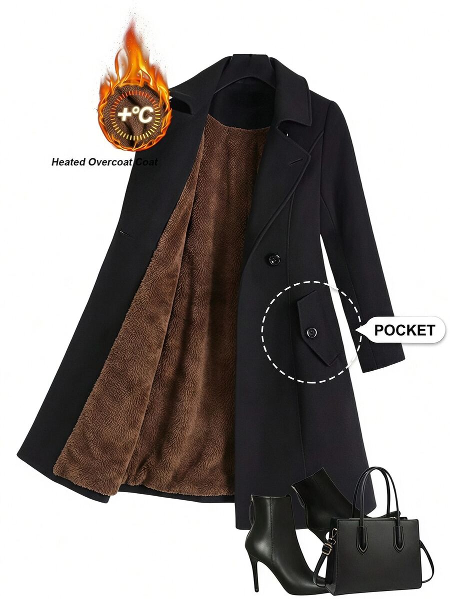 Reflora Plus Size Fashion Versatile Button Pocket Long Sleeve Overcoat - Black - View 1