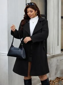 Reflora Plus Size Fashion Versatile Button Pocket Long Sleeve Overcoat - Black - View 3