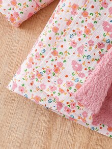 SHEIN Elladie kids 女童冬季外套，粉色碎花，保暖內裡，連帽，雙排扣，時尚夾克，適合日常休閒、校園風、開學季 - 粉色 - 查看 8