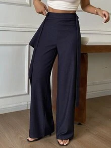 Livesso Women's Wrap-Style Wide Leg Commuter Pants Fall - Blue - View 5
