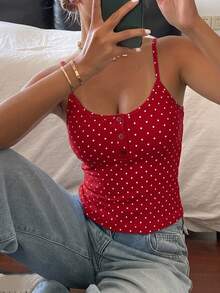 DAZY Solid Color Fitted Casual Vacation Summer Tank Top For Women - Red - View 6