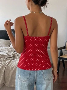 DAZY Solid Color Fitted Casual Vacation Summer Tank Top For Women - Red - View 2