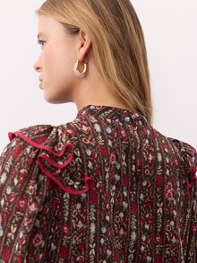 Nöista Floral Print Ruffled Blouse.Rustic,French. Sweet,Playful, Cute,Casual, Suitable For Everyday Wear, Dates,Commuting.Fall Winter,Going Out - Coffee Brown - View 7