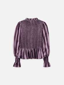 Nöista Purple Striped Elasticated Pleated Top,French Elegance,Fitted, Ruffles,Comfortable,Perfect Everyday.Wardrobe  Elegant,Vintage-Chic Woman,Fall Winter - Purple - View 7