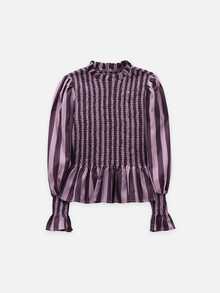 Nöista Purple Striped Elasticated Pleated Top,French Elegance,Fitted, Ruffles,Comfortable,Perfect Everyday.Wardrobe  Elegant,Vintage-Chic Woman,Fall Winter - Purple - View 6